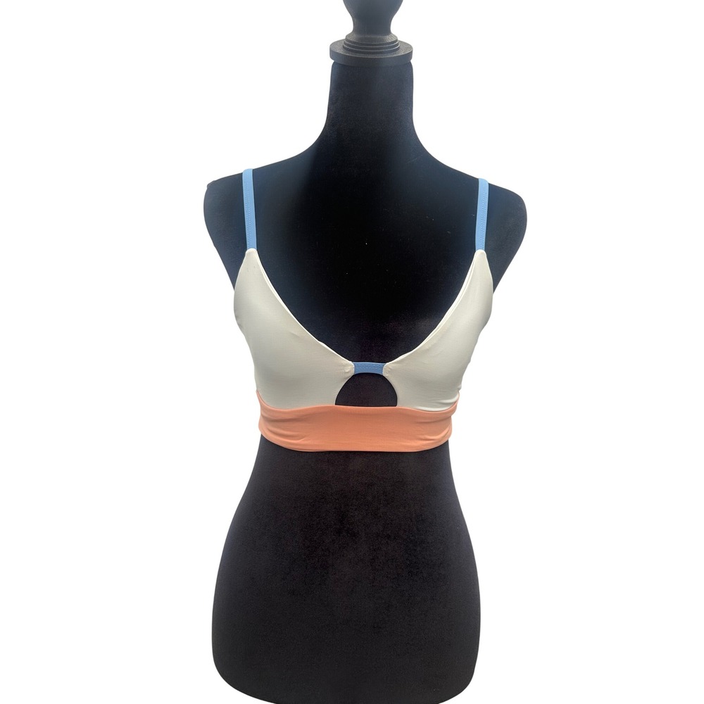 Tavik Swimwear Colorblock Triangle Bikini Top Cream Peach Blue Size M USA